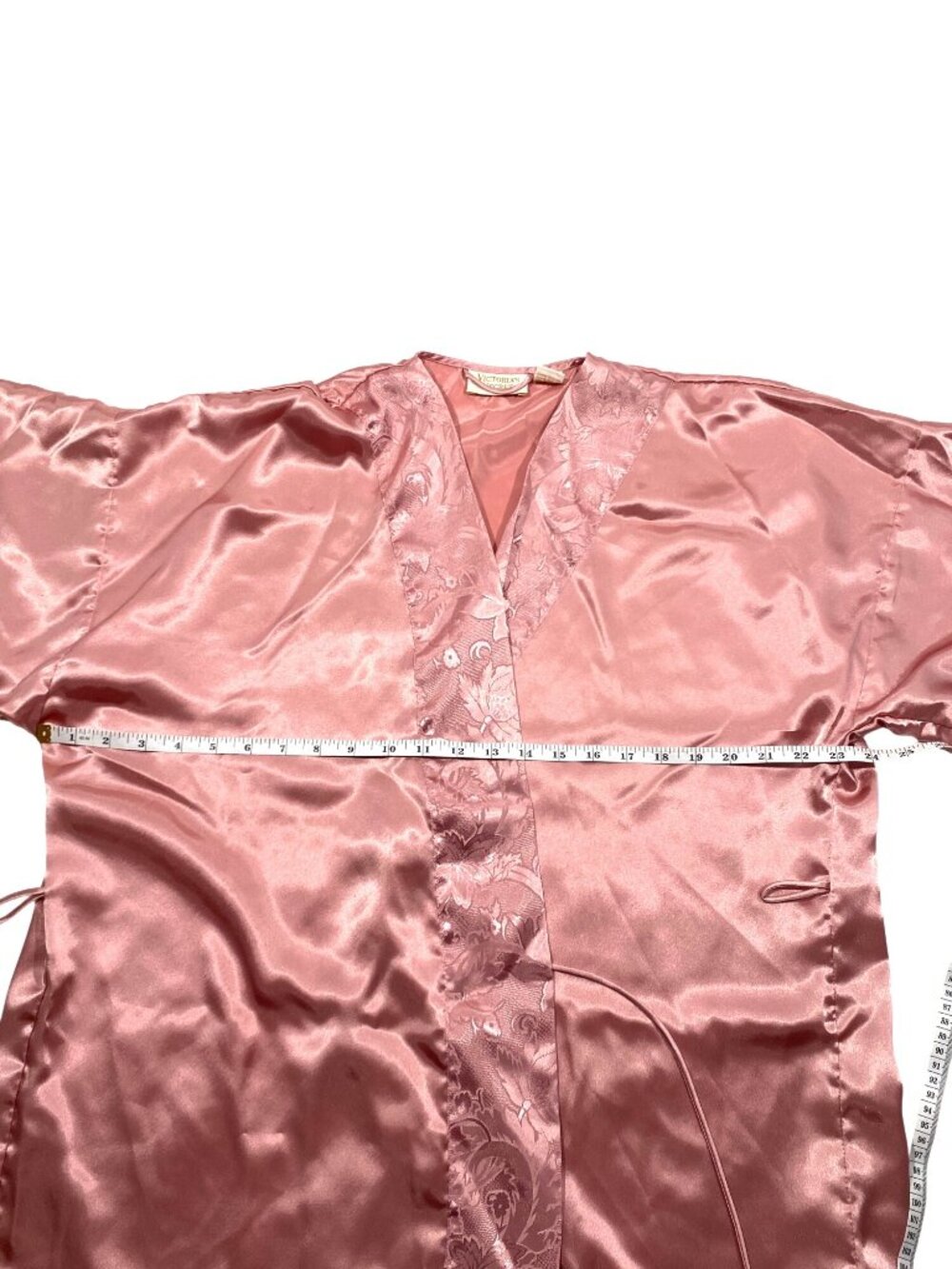 Vintage Victorias Secret gold label Pink Satin Floral Kimono Robe OS No belt - Picture 8 of 10